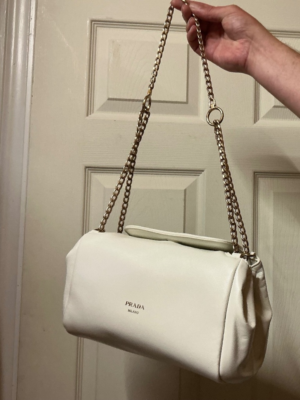 Prada Cream Shoulder Bag with Gold Chain